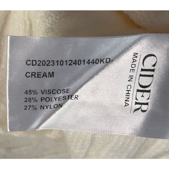 Cider Ribbed Round Neck Ruffle Stretch Cream Mini Dress Women's Size 10 - Picture 8 of 9